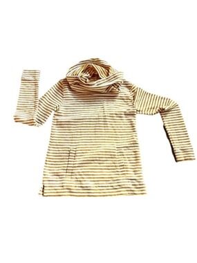 J CREW Mustard Yellow and Cream Funnel Neck Shirt with Metallic Gold Thread XS